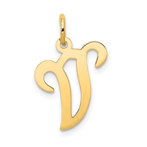 14k Yellow Gold, Sophia Collection, Small Script Initial V Pendant - Picture 1 of 5